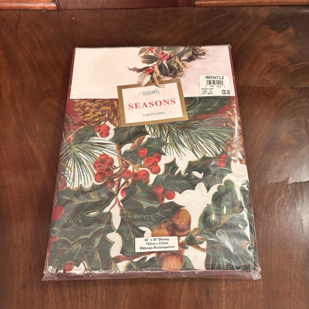 Bardwil Seasons Woodcliff‎ Christmas Tablecloth 60x84 Oblong Rectangular NEW